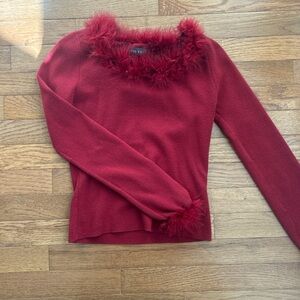 Copper Key Burgundy Feather-Trimmed Sweater